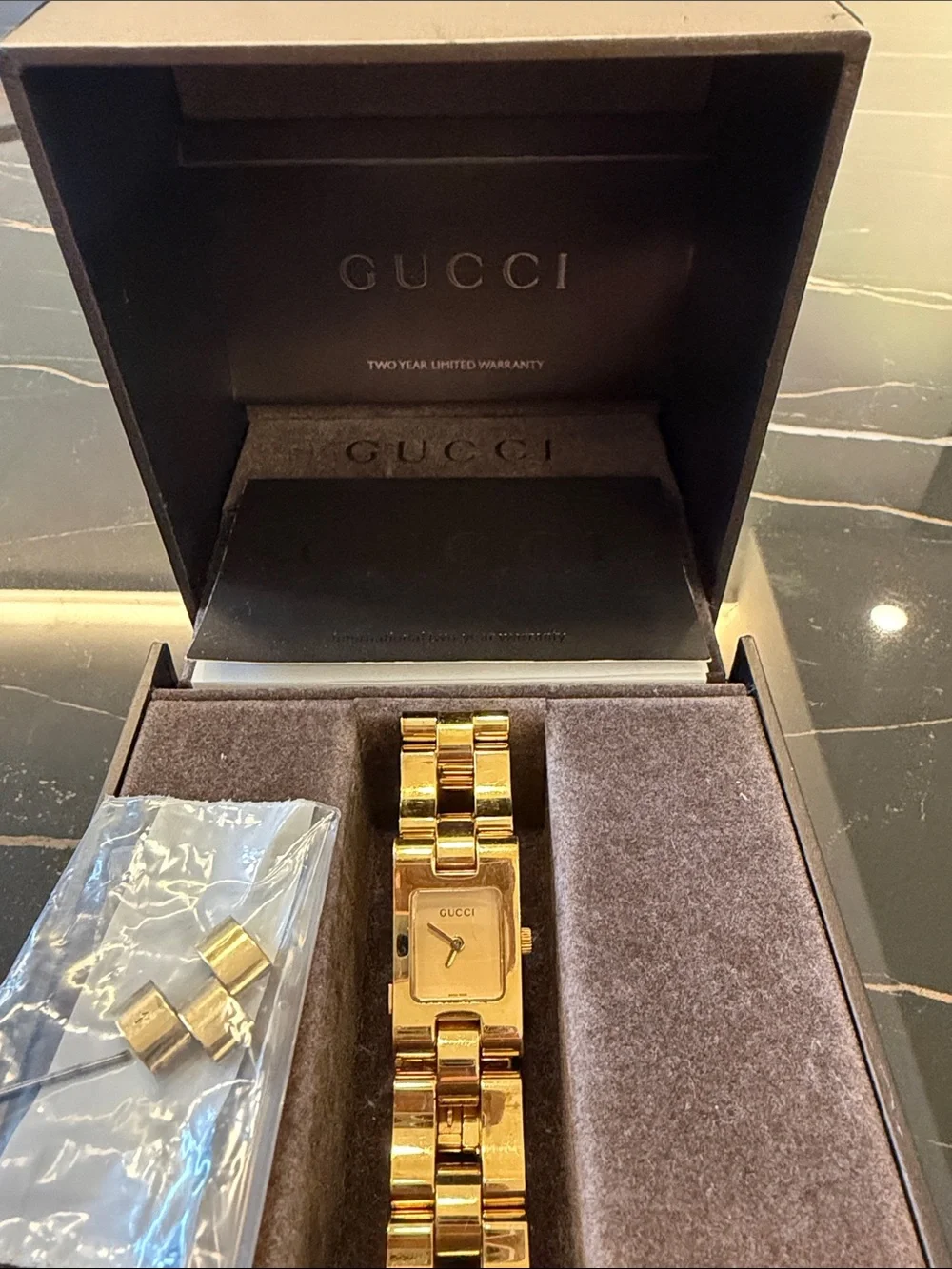 Gucci Gold-Tone Rectangular Bracelet Watch